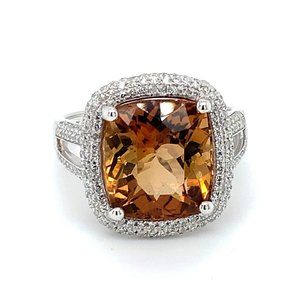Certified Imperial Topaz 9.55ct Diamonds Plat Ring